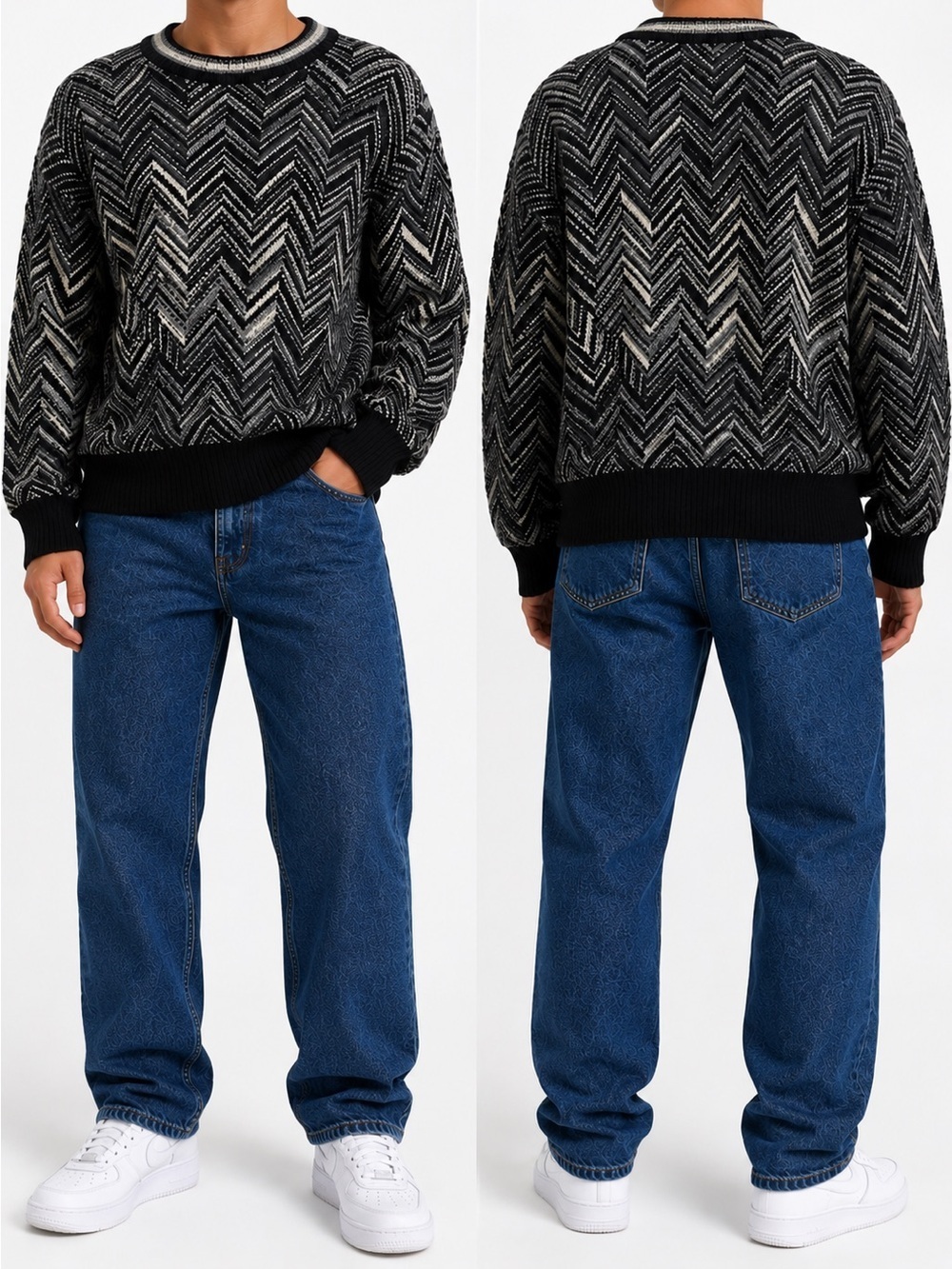 Neiman Marcus 100% Merino Wool Sweater M – Vintage Chevron Knit Luxe